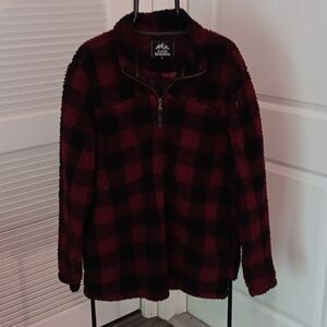 Alpine Sherpa Men's Size L Jacket Plaid  Zipper With Pockets Red Black